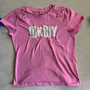 DKNY Kids Tee in Bright Pink with Lace Details